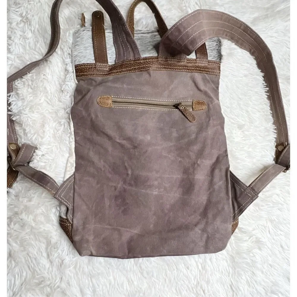 Myra Classy Canvas & Leather Cowhide Backpack Bag